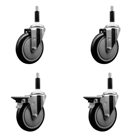Service Caster 5'' Black Poly Wheel Swivel 7/8'' Expanding Stem Caster Set 2 Brakes, 4PK SCC-EX20S514-PPUB-BLK-2-PLB-2-78